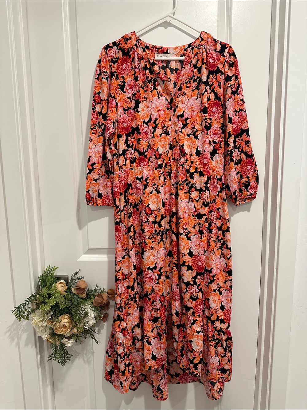 Floral Midi Dress - Pink & Orange Bloom